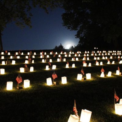 Luminaries in a field at night