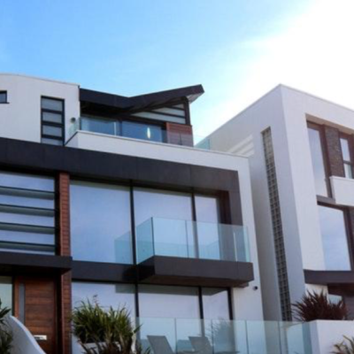 modern home with glass balcony