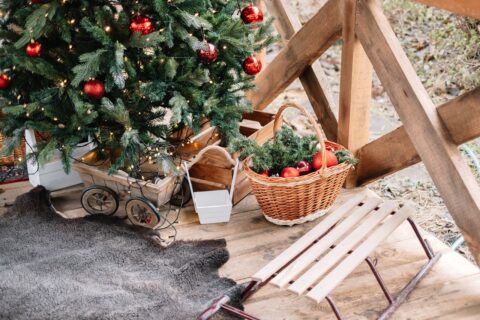 Christmas tree and small sled