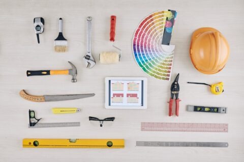 home improvement tools laid out neatly