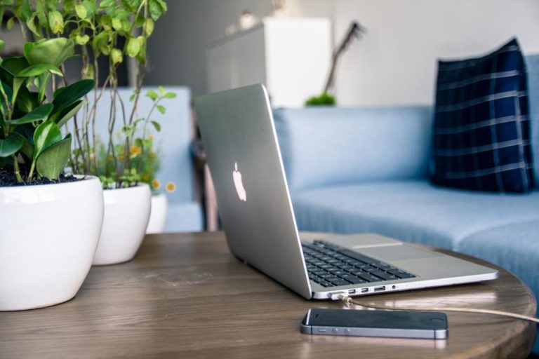 laptop on a coffee table